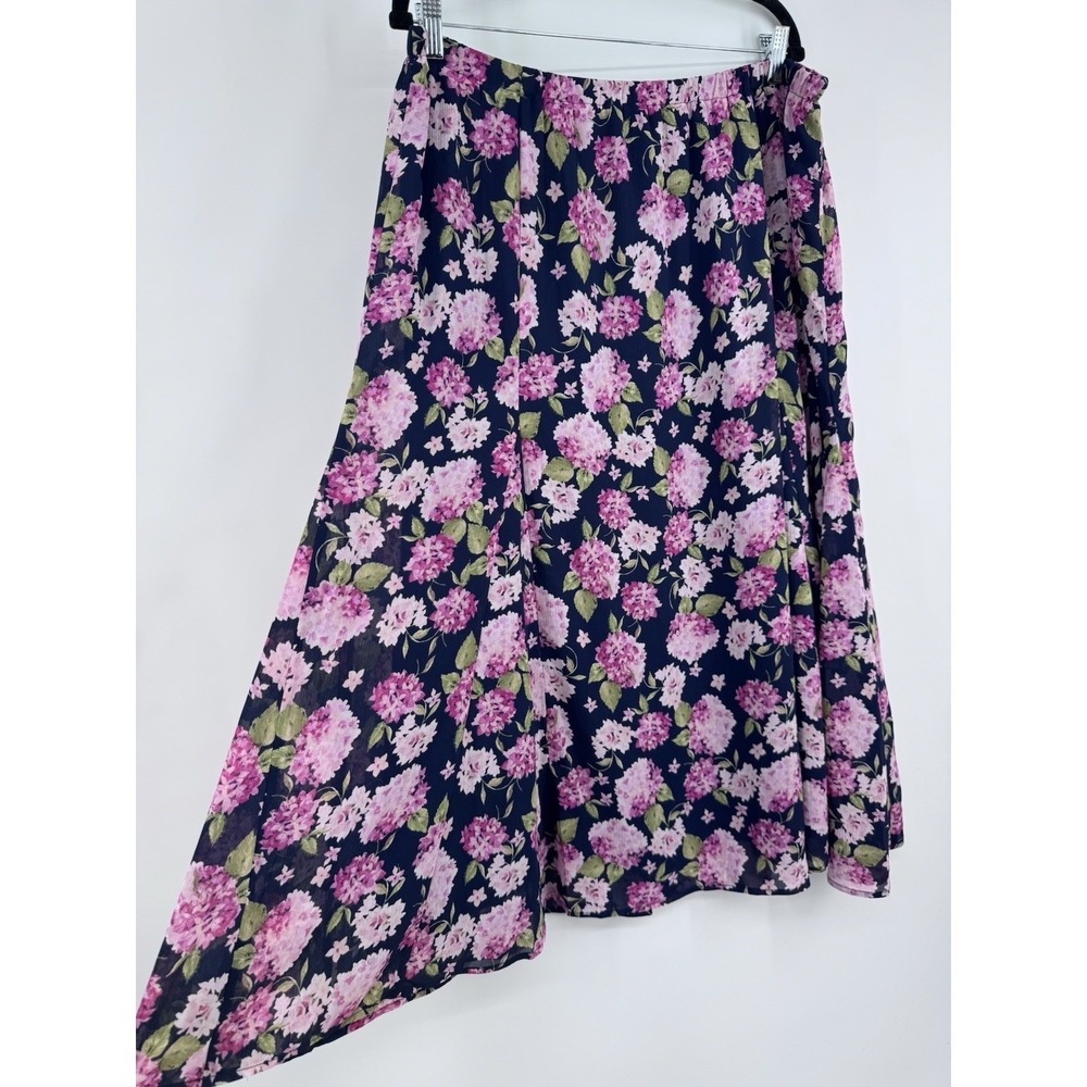 Appleseeds Navy Dark Floral Midi Skirt Pull On Elastic Lined fairy bloom cottage